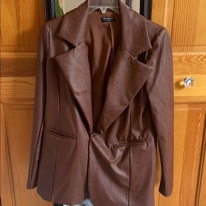 Brown Leather Blazer - Naked Wadrobe